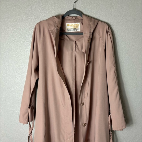 Vintage Weatherbee Lightweight Rain Coat/Hooded Coat from 80's/Beige/ Light Pink - Picture 2 of 9